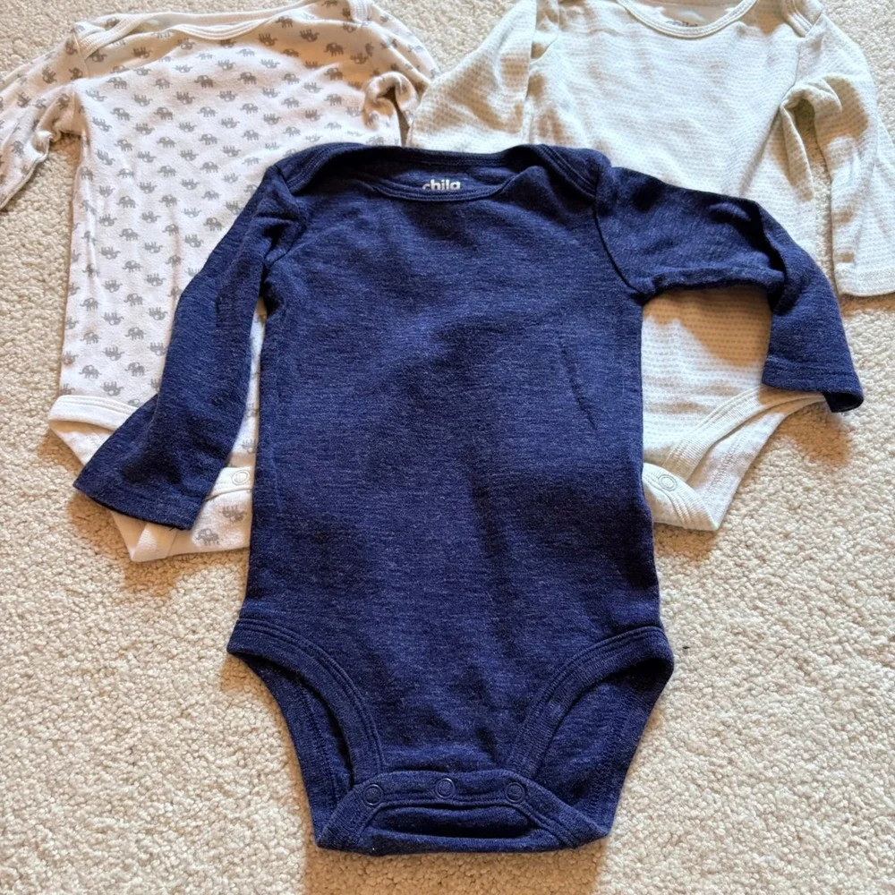 Child of Mine by Carters Bodysuit 3 Pack Long Sleeve Baby 3-6M Blue Blue White